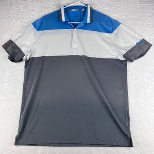 Puma Golf Performance Polo Shirt Mens L Blue Gray Colorblock Short Sleeve